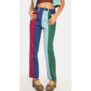 Vintage Delia’s Rainbow Jeans Small Color Block Y2K
